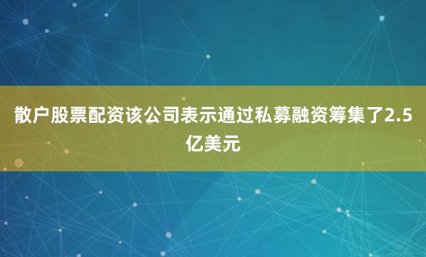 散户股票配资该公司表示通过私募融资筹集了2.5亿美元