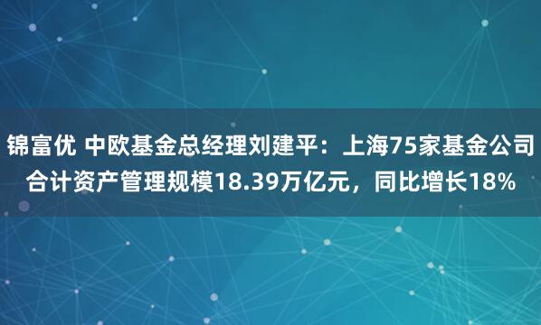 锦富优 中欧基金总经理刘建平：上海75家基金公司合计资产管理规模18.39万亿元，同比增长18%